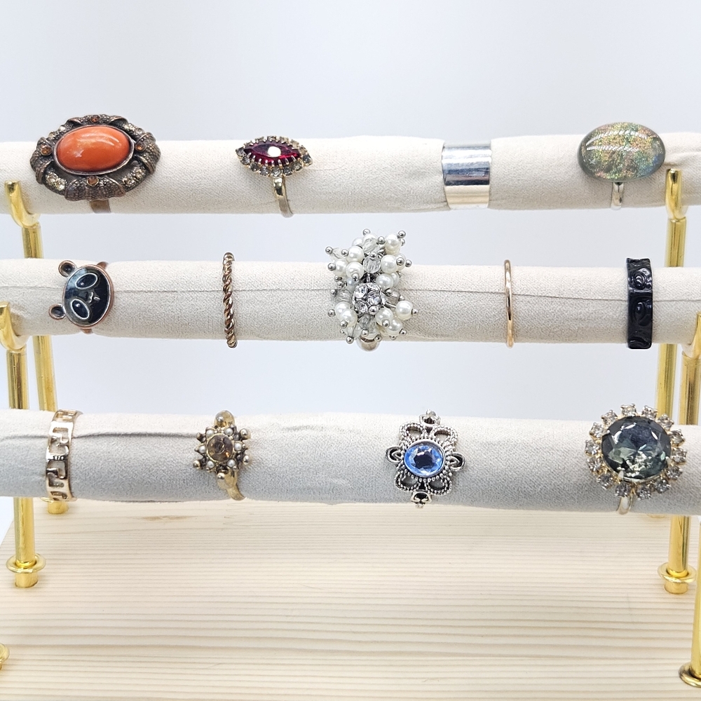 Vintage Ring Mix Variety Retro Pearl   Rhinestone Gem Gold Silver Adjustable 5-8